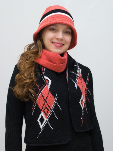 Комплект шляпа+шарф женский весна-осень Bloom (Цвет темно-розовый), размер 54-56, шерсть 30%
