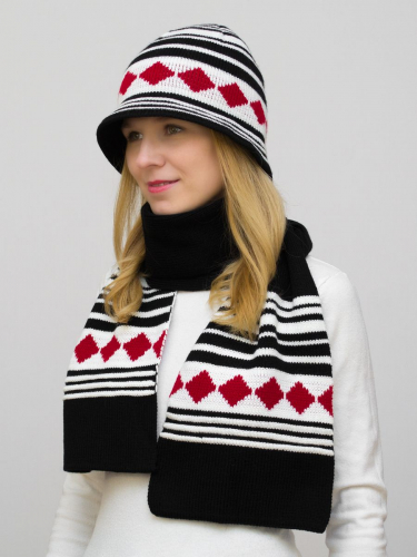 Комплект шляпа+шарф женский весна-осень Rama (Цвет красный), размер 54-56, шерсть 30%