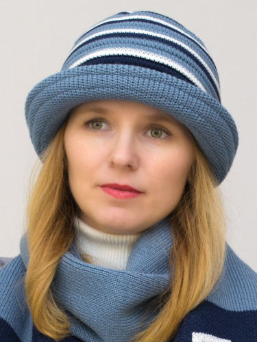Комплект шляпа+шарф женский весна-осень Qadro (Цвет синий), размер 54-56, шерсть 30%