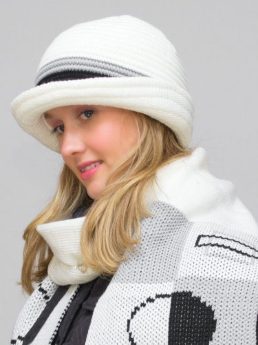Комплект шляпа+шарф женский весна-осень Mario (Цвет белый), размер 56-58, шерсть 30%