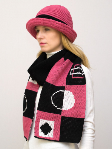 Комплект шляпа+шарф женский весна-осень Mario (Цвет светло-коралловый), размер 56-58, шерсть 30%