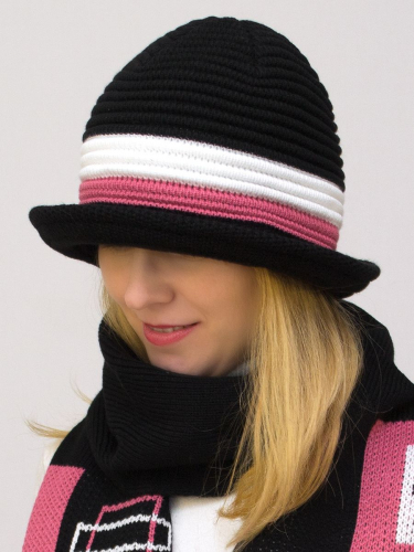 Комплект шляпа+шарф женский весна-осень Mario (Цвет темно-розовый), размер 56-58, шерсть 30%