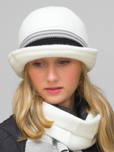 Комплект шляпа+шарф женский весна-осень Mario (Цвет белый), размер 56-58, шерсть 30%