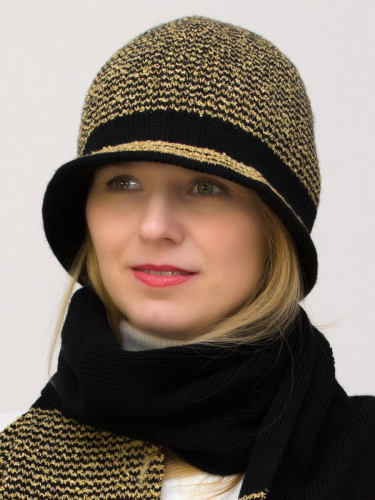 Комплект шляпа+шарф женский весна-осень Wave (Цвет черный), размер 54-56, шерсть 30%