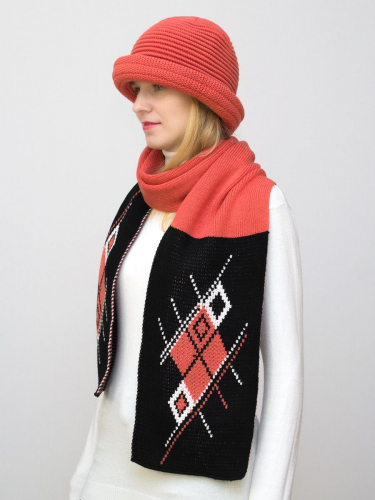 Комплект шляпа+шарф женский весна-осень Bloom (Цвет светло-коралловый), размер 54-56; 56-58, шерсть 30%