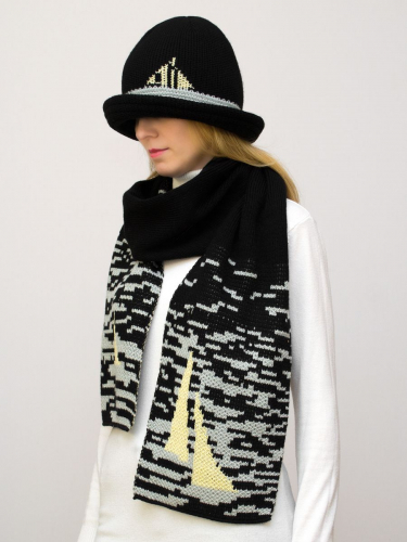 Комплект шляпа+шарф женский весна-осень Sailor (Цвет черный), размер 56-58, шерсть 30%
