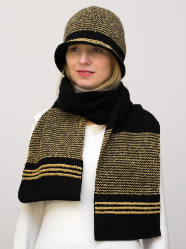 Комплект шляпа+шарф женский весна-осень Wave (Цвет черный), размер 54-56, шерсть 30%