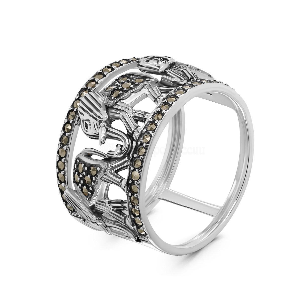 Кольцо из чернёного серебра с марказитами 925 пробы MR02247