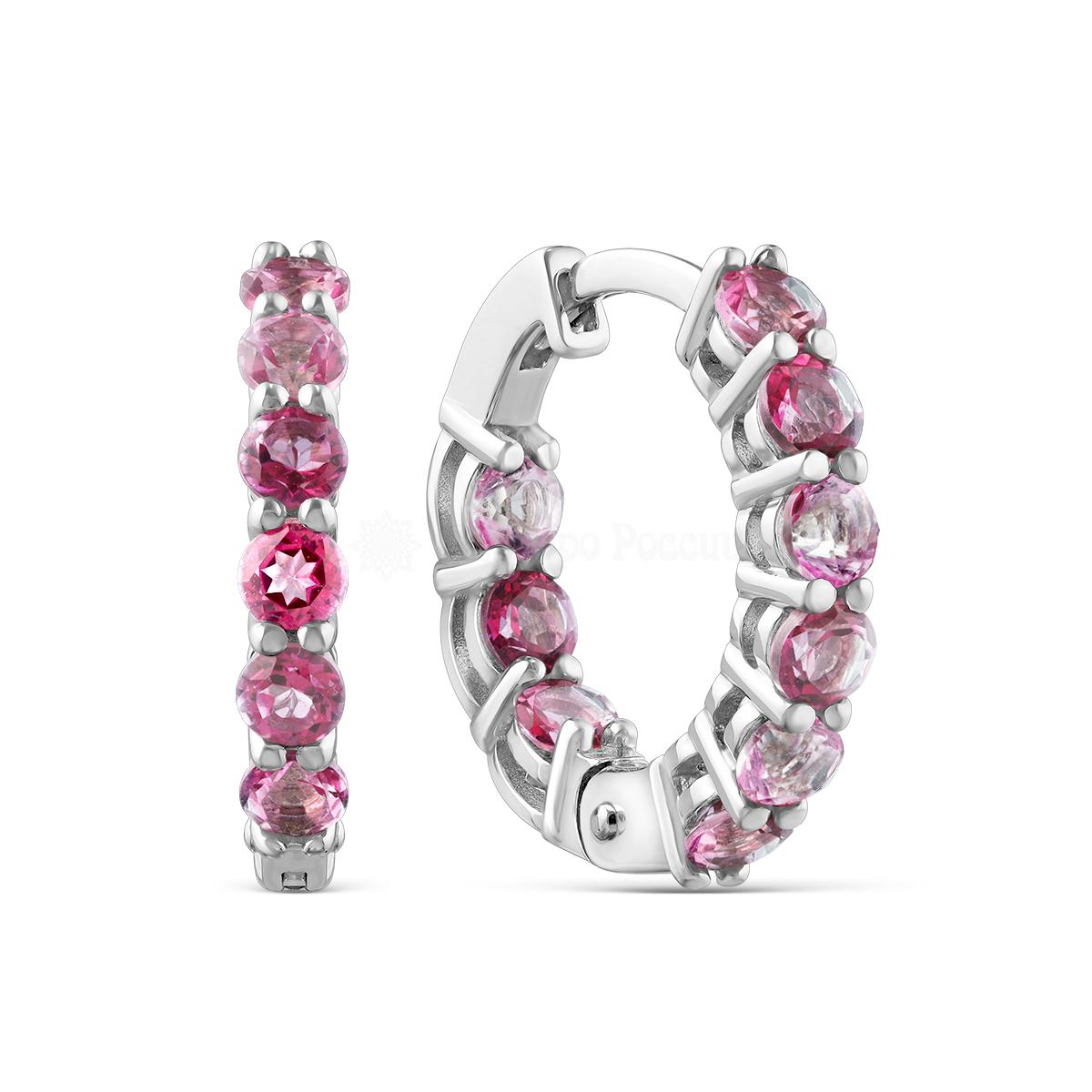 Серьги из серебра с натуральным розовыми топазами родированные 925 пробы С-7208рс421
