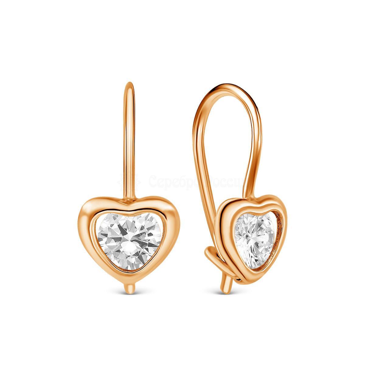Серьги детские из золочёного серебра с фианитами 925 пробы 21112з200