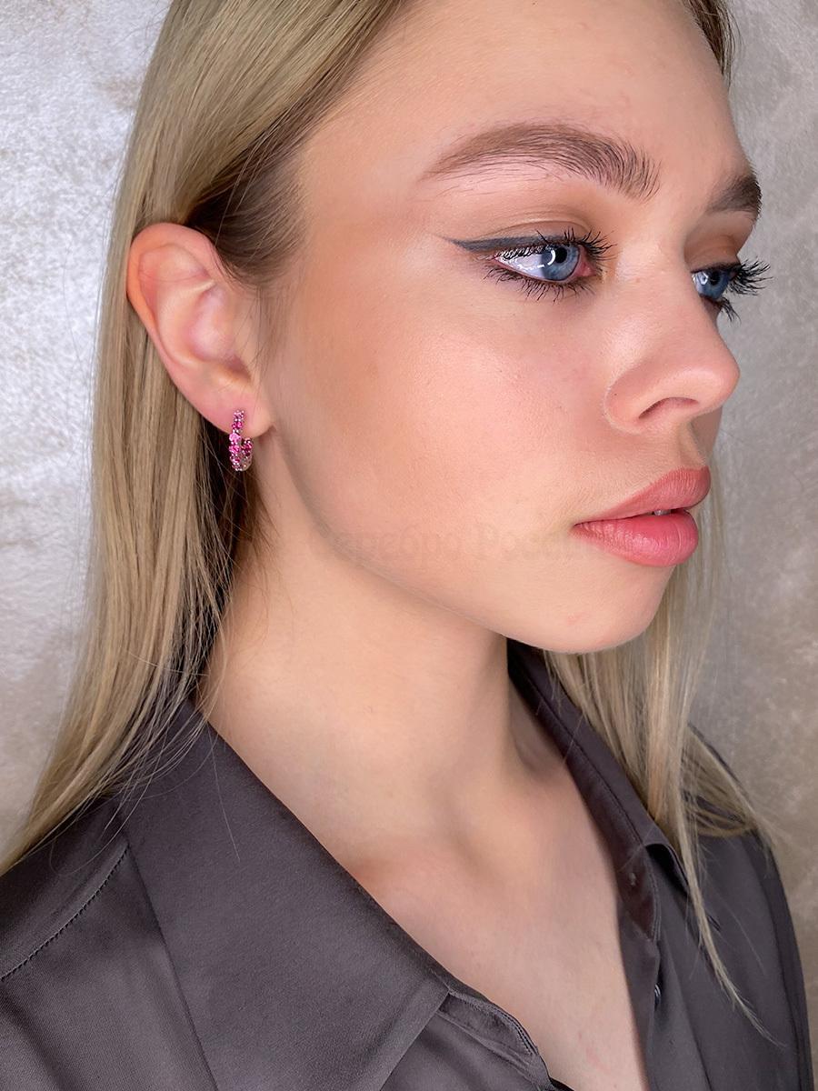 Серьги из серебра с натуральным розовыми топазами родированные 925 пробы С-7208рс421