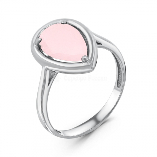 Кольцо из серебра с пл.кварцем цв.розовый мутный родированное