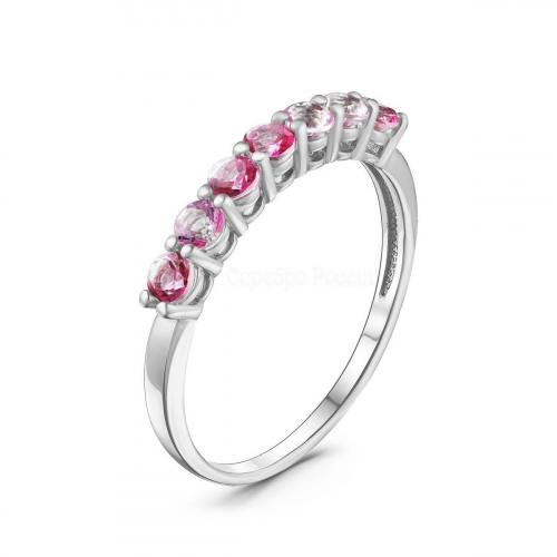 Кольцо из серебра с нат. розовыми топазами родированное
