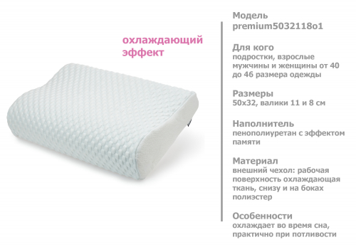 Ортопедическая подушка охлаждающая 50x32 см валики 8/11 см 1 чехол