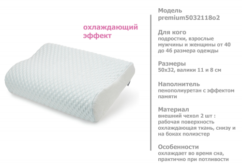 Ортопедическая подушка охлаждающая 50x32 см валики 8/11 см 2 чехла
