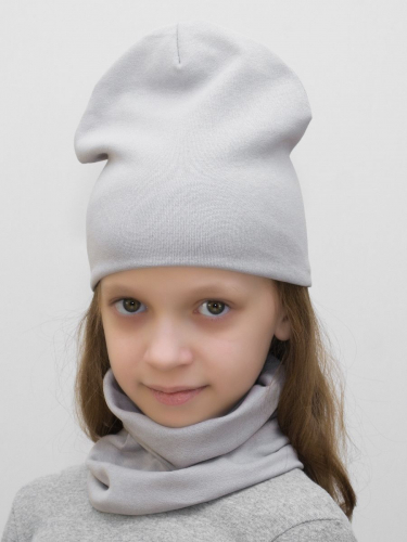 Комплект для девочки шапка+снуд (Цвет светло-серый), размер 50-52; 52-54, хлопок 95%