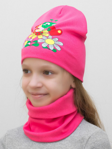 Комплект для девочки шапка+снуд Бабочка на ромашках, размер 48-50, хлопок 95%