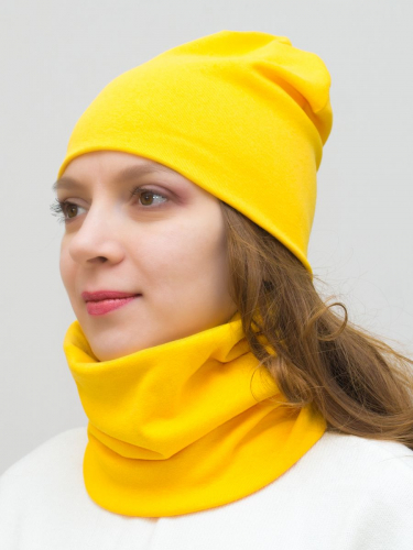 Комплект женский шапка+снуд (Цвет желтый), размер 56-58, хлопок 95%