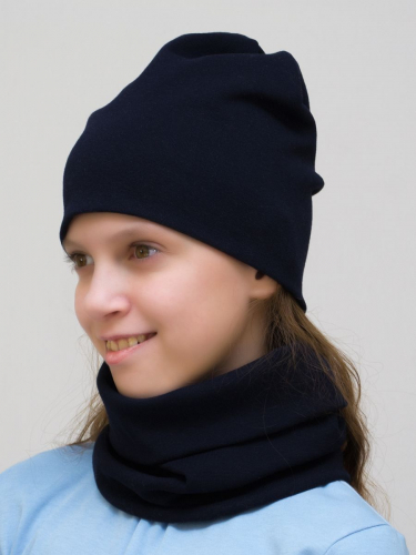 Комплект для девочки шапка+снуд (Цвет темно-синий), размер 54-56, хлопок 95%