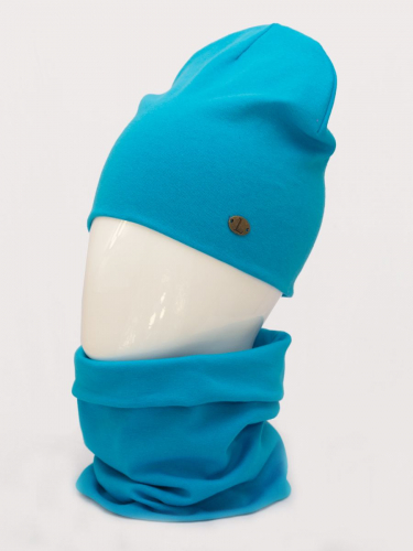 Комплект шапка+снуд (Цвет бирюзовый), размер 52-54, хлопок 95%