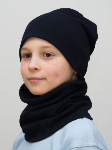 Комплект для мальчика шапка+снуд (Цвет темно-синий), размер 54-56, хлопок 95%