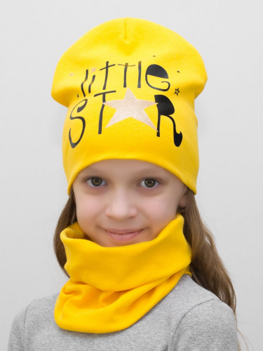 Комплект для девочки шапка+снуд Litle Star (Цвет желтый), размер 50-52; 52-54, хлопок 95%