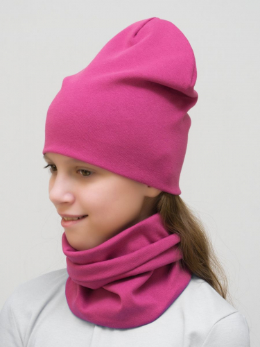 Комплект для девочки шапка+снуд (Цвет брусничный), размер 56-58, хлопок 95%