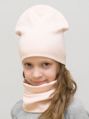 Комплект для девочки шапка+снуд (Цвет светло-бежевый), размер 50-52; 52-54, хлопок 95%