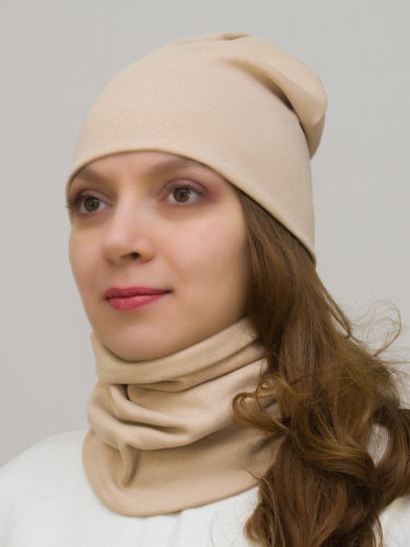 Комплект женский шапка+снуд (Цвет бежевый), размер 54-56; 56-58, хлопок 95%