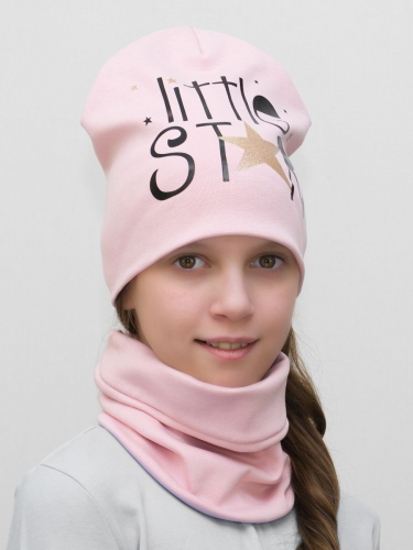 Комплект для девочки шапка+снуд Litle Star (Цвет пудровый), размер 48-50; 52-54, хлопок 95%
