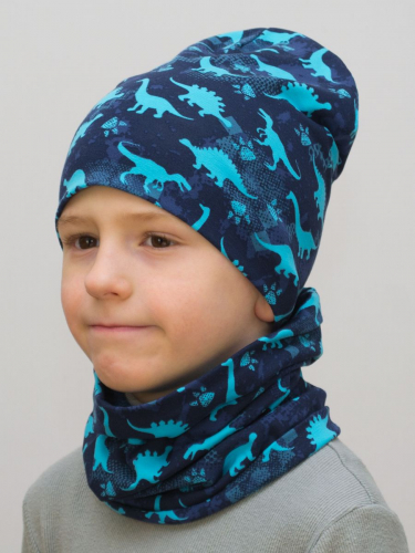 Комплект для мальчика шапка+снуд Динонаврики, размер 48-50; 50-52; 52-54; 54-56, хлопок 95%