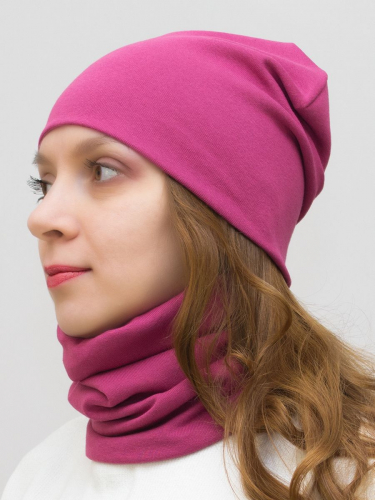 Комплект женский шапка+снуд (Цвет брусничный), размер 56-58, хлопок 95%