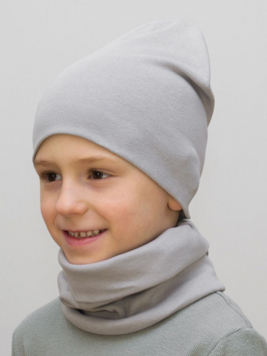 Комплект для мальчика шапка+снуд (Цвет светло-серый), размер 50-52; 54-56, хлопок 95%