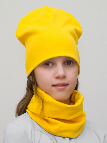 Комплект для девочки шапка+снуд (Цвет желтый), размер 50-52; 52-54, хлопок 95%