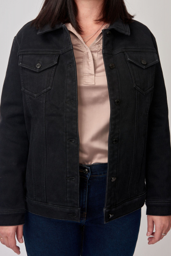 Куртка джинсовая черная на ФЛИСЕ арт. 817-LF1152F р. 2XL