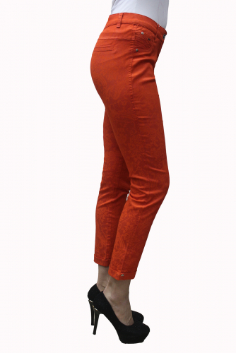 BL70677A-2003-12--Зауженные брюки оранж с рисунком 7/8 р.11