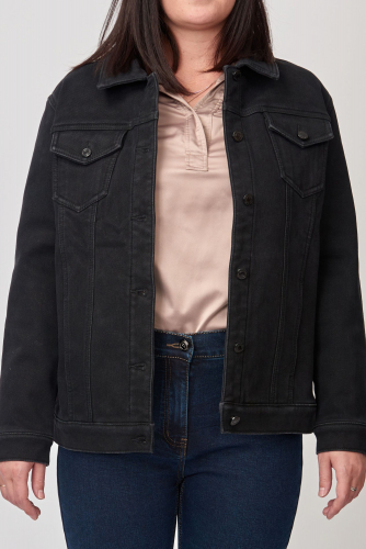 Куртка джинсовая черная на ФЛИСЕ арт. 817-LF1152F р. 2XL