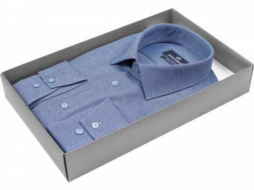 Бледно-синяя приталенная мужская рубашка Poggino 5008-39 с длинными рукавами