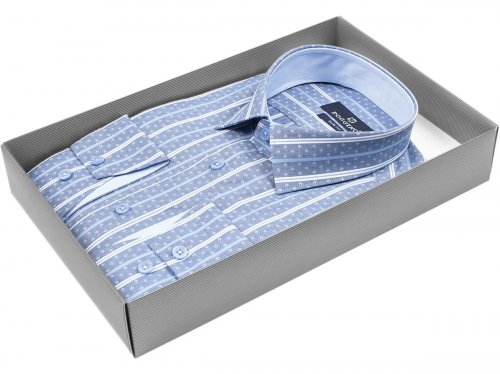 Серо-голубая приталенная мужская рубашка Poggino 5008-27 в полоску