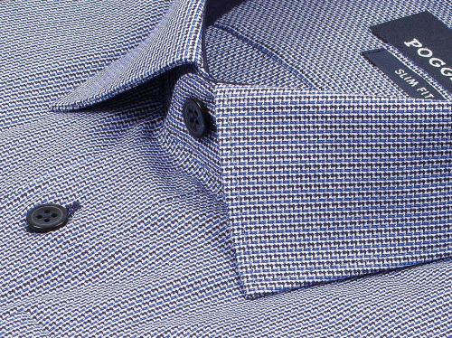 Синяя приталенная мужская рубашка Poggino 5008-08 в полоску с длинными рукавами