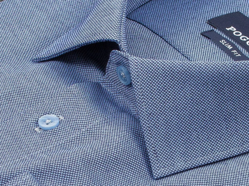 Бледно-синяя приталенная мужская рубашка Poggino 5008-39 с длинными рукавами
