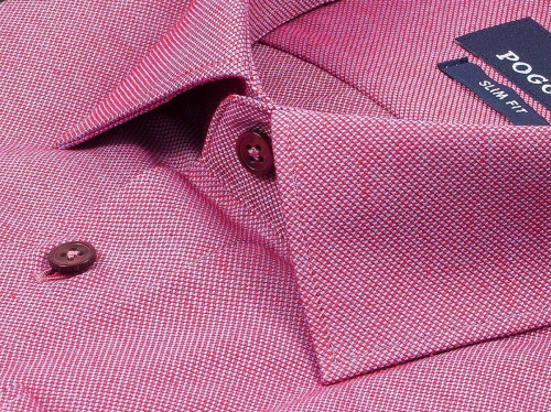 Бледно-бордовая приталенная мужская рубашка Poggino 5008-38 с длинными рукавами