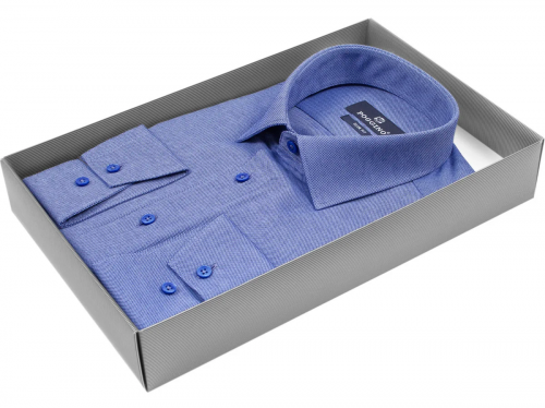 Синяя приталенная мужская рубашка Poggino 5008-37 с длинными рукавами