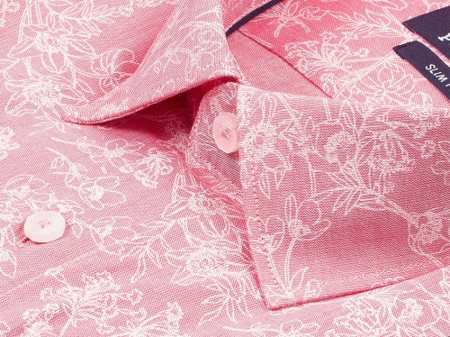 Коралловая приталенная мужская рубашка Poggino 5005-16 в цветах с длинными рукавами