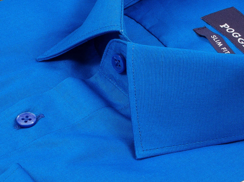 Синяя приталенная мужская рубашка Poggino 5008-46 с длинными рукавами