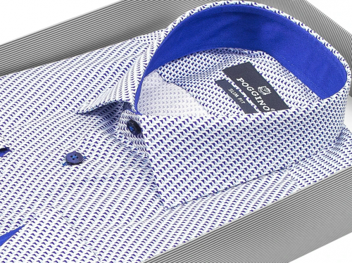 Синяя приталенная мужская рубашка Poggino 5008-14 в узорах с длинными рукавами
