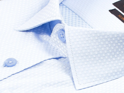 Голубая приталенная мужская рубашка Poggino 7000-66 с длинными рукавами