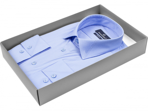 Синяя приталенная мужская рубашка Poggino 5008-70 в полоску