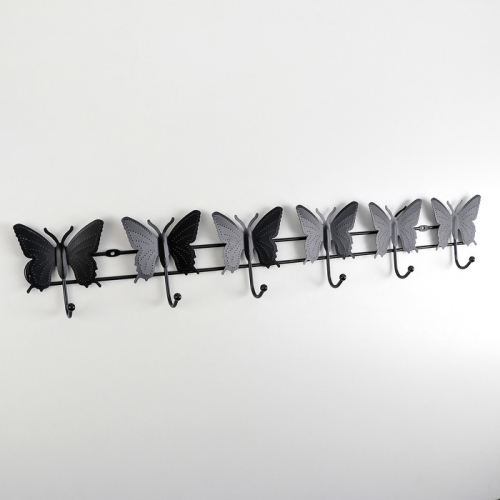 Вешалка настенная на 6 крючков Доляна «Бабочки», 57×10×3,5 см, цвет чёрный