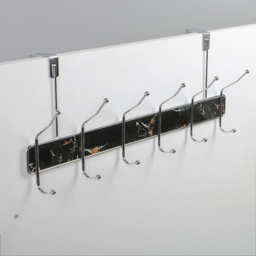 Вешалка надверная на 6 двойных крючка «Мрамор чёрный», 51,5×22,5×6 см, цвет хром